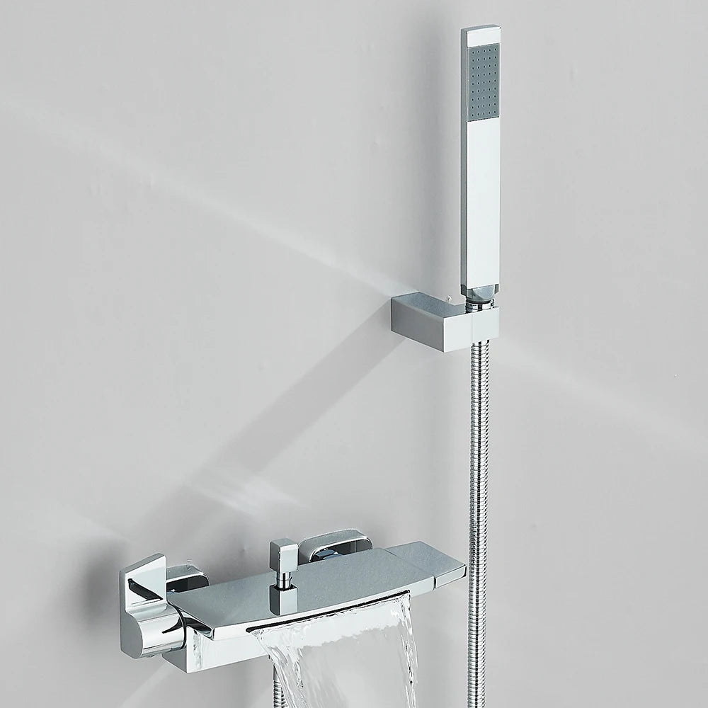 حنفيات دش حوض الاستحمام ذات الشلال الأسود، حنفية خلاط دش مثبتة على الحائط، حنفية دش حمام ساخن وبارد، BaRobinet Baignoire