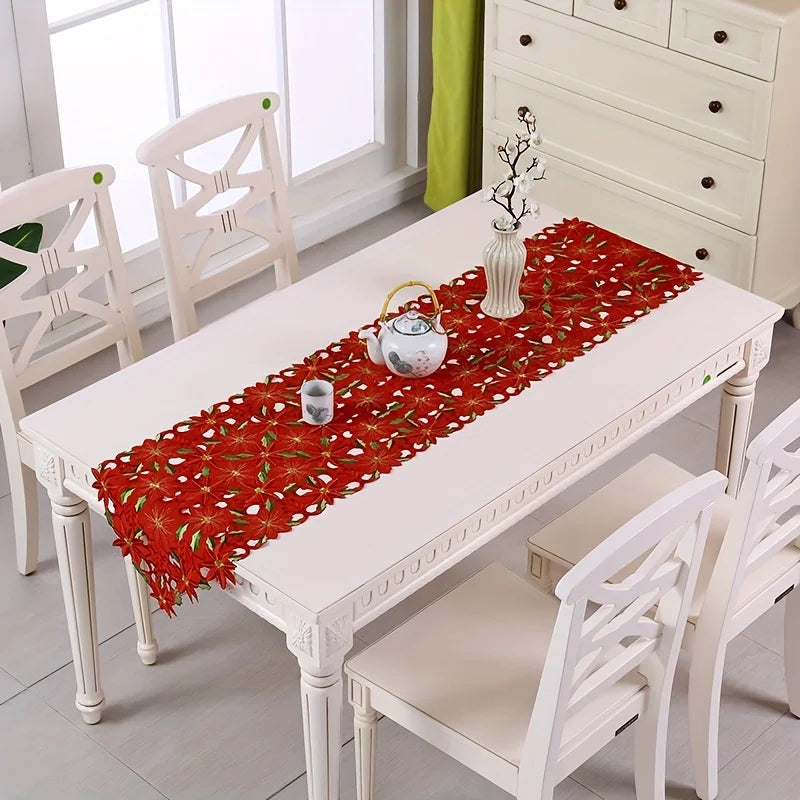 2/1PCS Red and Green Christmas Embroidered Printed Tablecloths Party Picnic Table Cloth Supplie Table Runners Linens