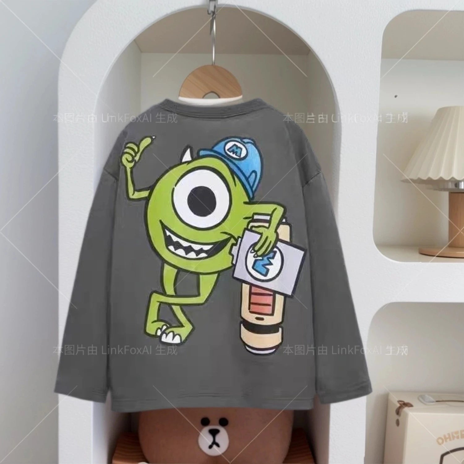 Women's Sports Shirt Loose Casual Round Neck Top New Cute Printed Hoodie Children's Simple And Versatile Long Sleeved Shirt