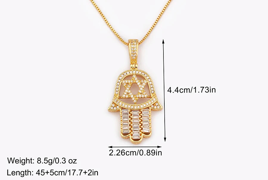قلادة على شكل قلب/نجمة من الكريستال التركي من AIBEF قلادة على شكل كف يد وحمة من النحاس والزركون مجوهرات للنساء كهدية للبيع بالجملة مع شحن مباشر