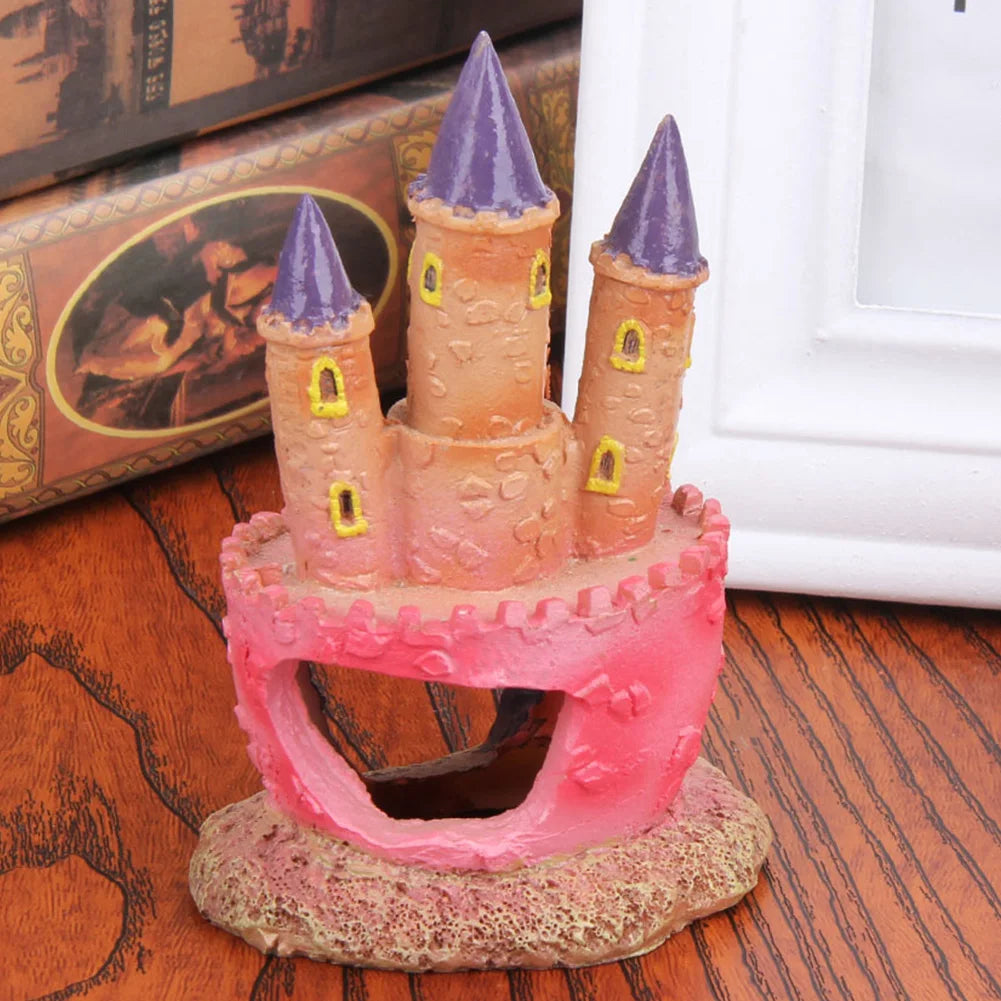 Small Cartoon Castle Decor No Sharp Edges Castle Shape Ornament Vivid Scenery Resin Cartoon Castle for Fish Tank Aquarium Decor