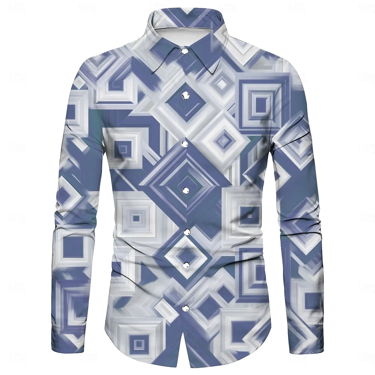 Men's 3D irregular geometric shape print long-sleeved shirt personalized polyester fabric casual shirt men's fashion lapel shirt