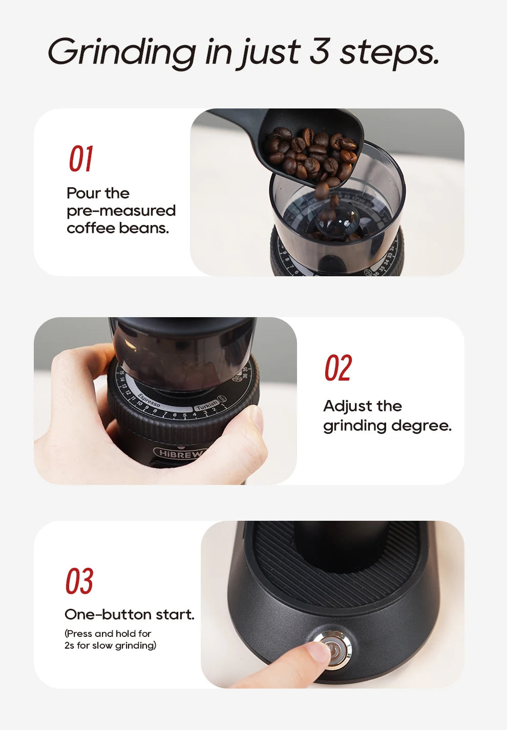 HiBREW G5 48mm Conical Burr Electric Coffee Grinder Compact Portable Coffee Bean Mill Kitchen for Espresso Turkish Coffee