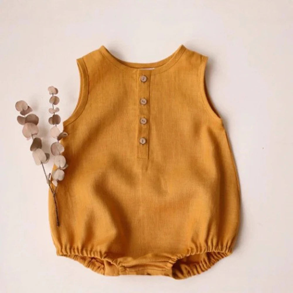 Newborn Baby Boys Linen Cotton Romper Soft Breathable Sleeveless bodysuits Infant Jumpsuit Toddler Girls One-Piece Clothes 0-24m