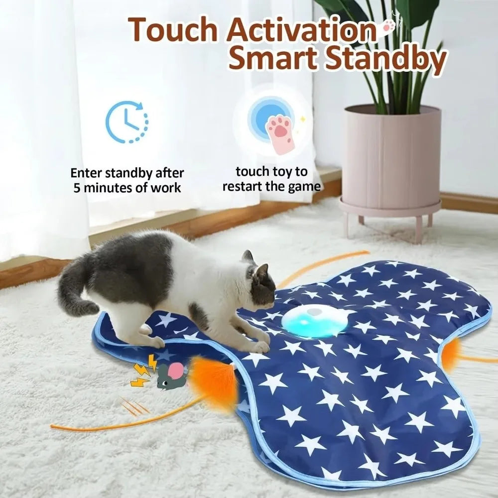 Smart Hide and Seek Cat Toy Electric Thermal Sensing Cat Catch Cover Real Mouse Squeaky Touch Activated Feather Teaser Wand