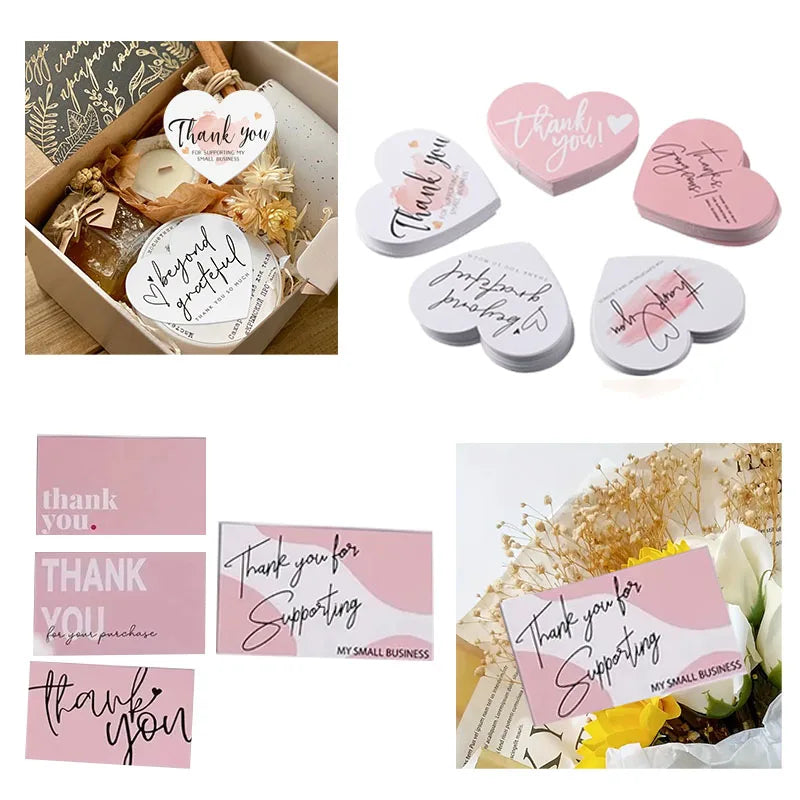50 Pieces Pink Heart Shaped Appreciation Cards Bulk Business Thank You Gift Tags Party Wedding Favors Craft Supplies 5 Designs