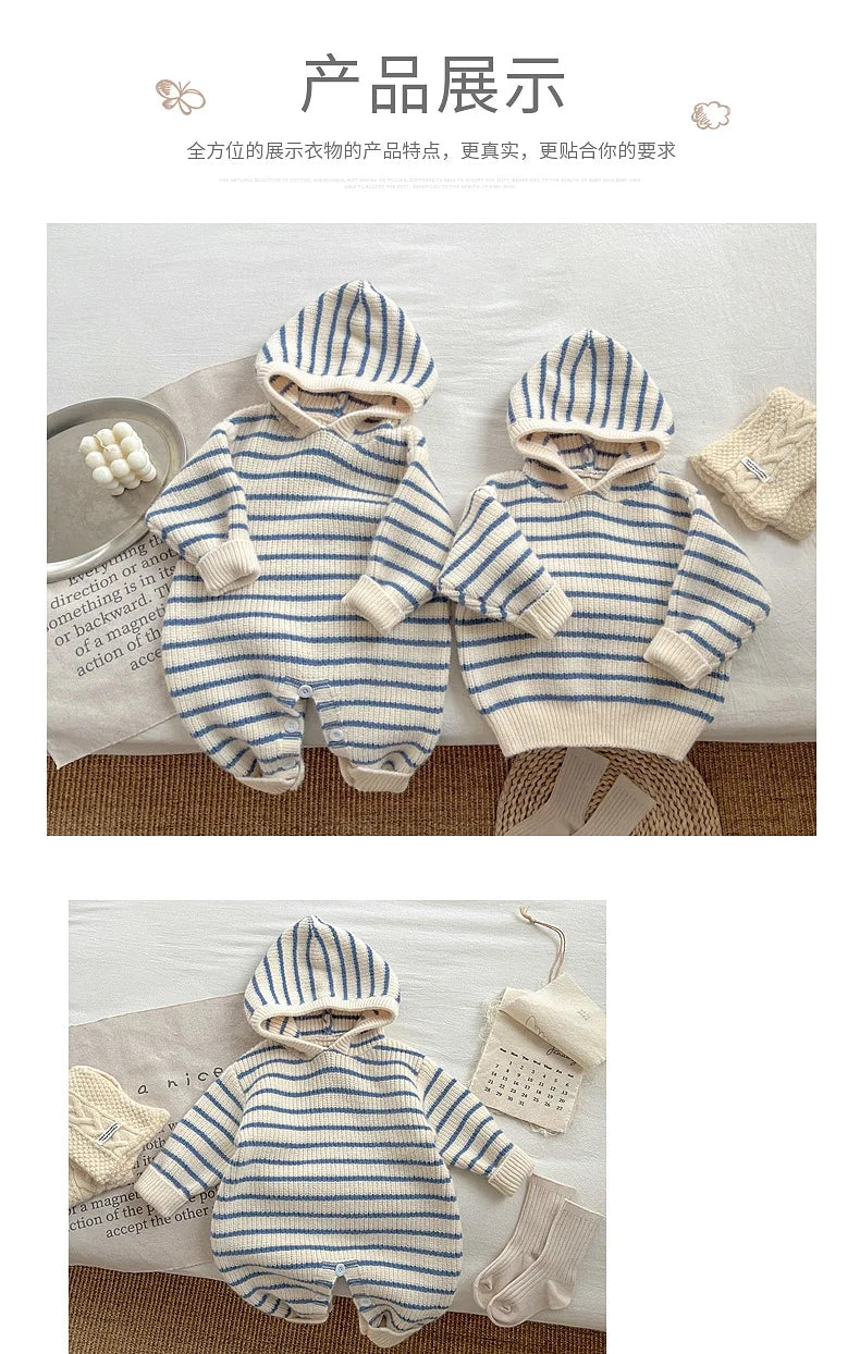 2025 Striped Knit Baby Rompers Knitted Infant Sweater Top New Born Baby Girl Clothes Ropa Bebe Bodysuits One-Pieces 0-24Months