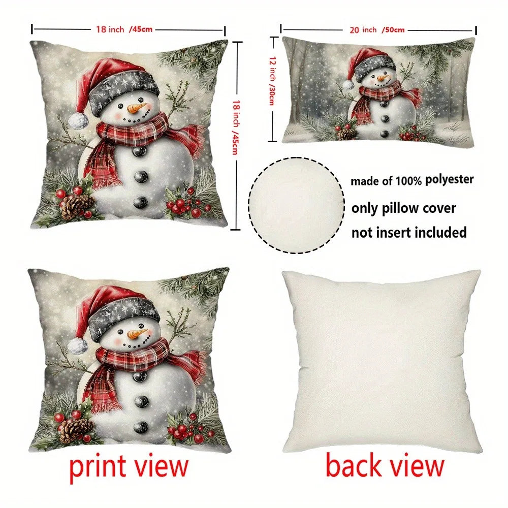 Snowman-Printed Christmas Pillowcases: Festive Decor for Your Holiday Home Sofa cushion cover, New Year home decoration
