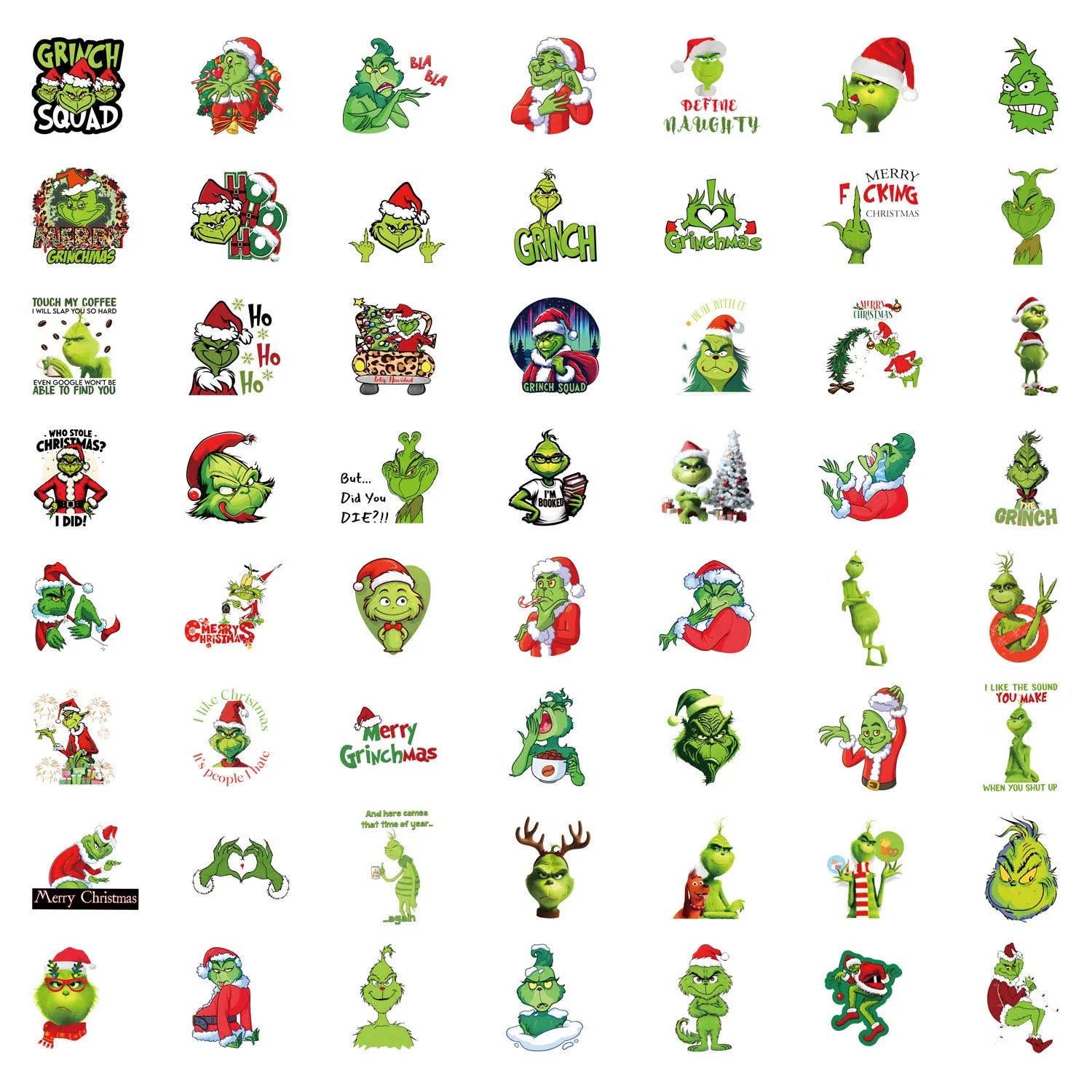 55PCS The Grinch Movie Characters Cartoon Stickers Funny Christmas Element Graffiti Decoration DIY Notebook Suitcase Guitar Toys