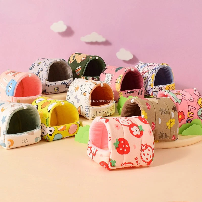 Cute Cartoon Rabbit Squirrel Mini Cage Guinea Pig Nest Small Animal Mice Rat Pet Sleeping Bed Hamster House Winter Warm Soft Mat