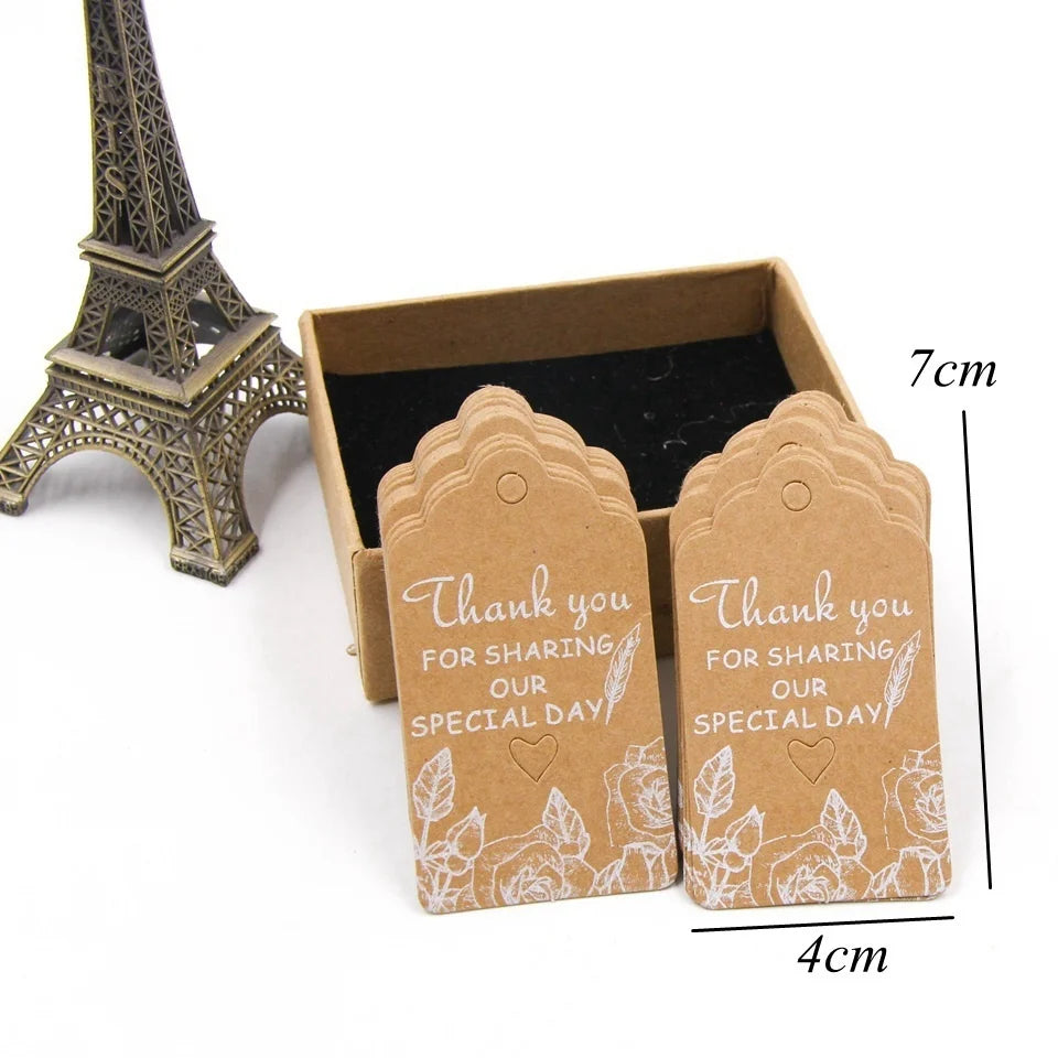 50PCS Christmas Kraft Paper Tags Handmade/Thank You DIY Crafts Hanging Tag With Rope for Christmas Gift Wrapping Supplies Favors