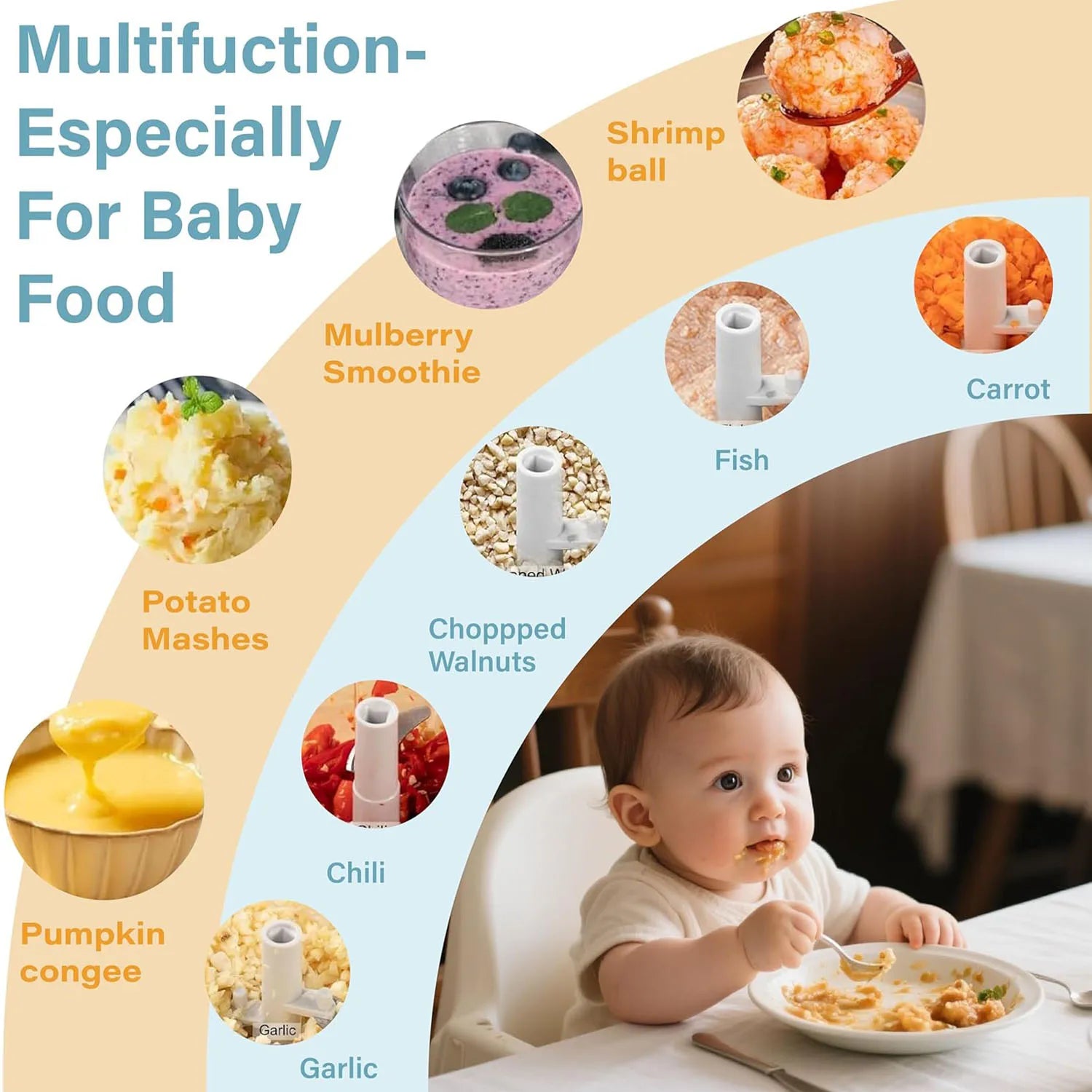 Manual Garlic Press and Vegetable Cutter - Multi-purpose Garlic Mincer, Nut Crusher, Hand Food Slicer, and Pull String Veggie Di