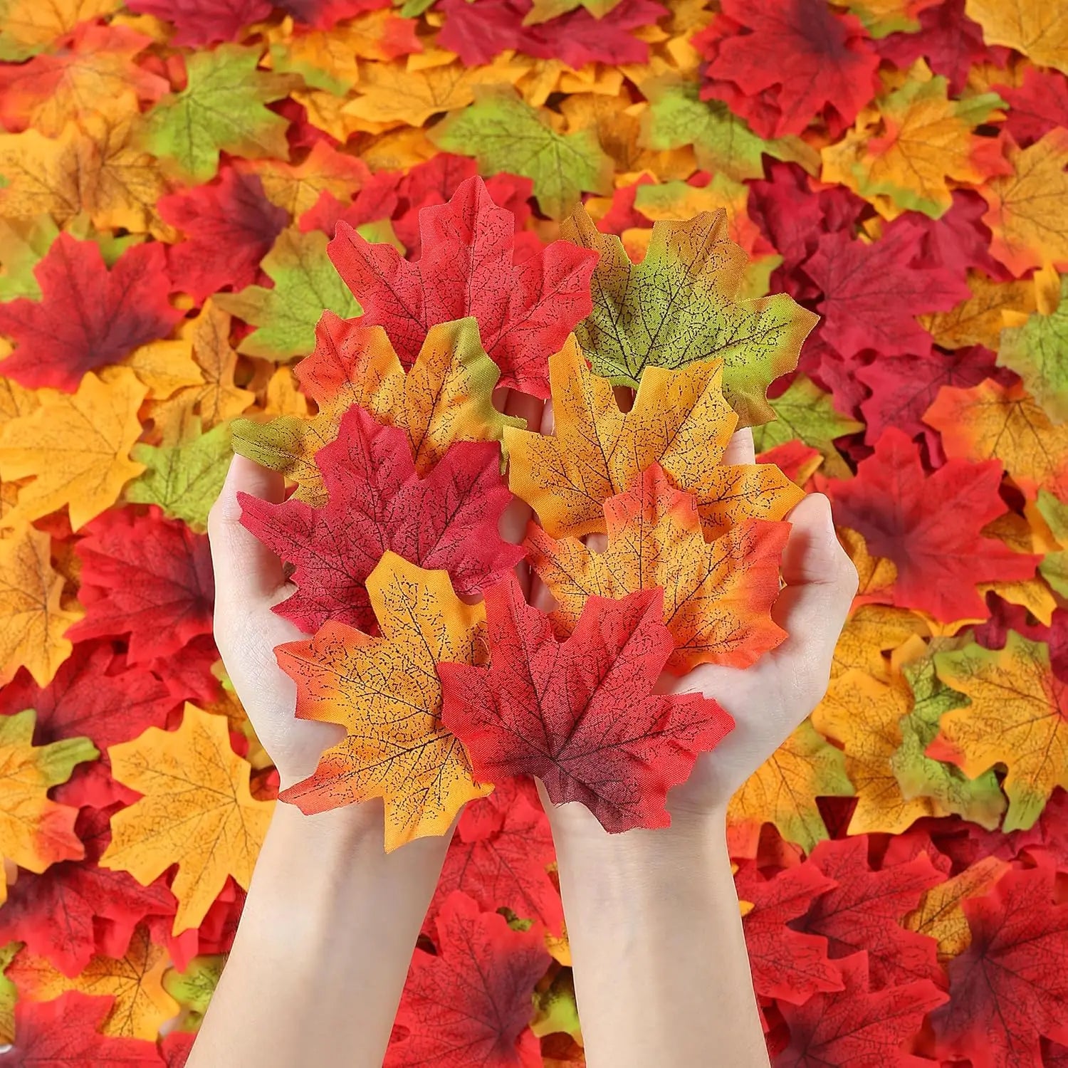 Yannew 500pcs Artificial Fall Maple Leaves Silk Leaf for Craft DIY Thanksgiving Wedding Party Decoration Autumn Home Table Decor