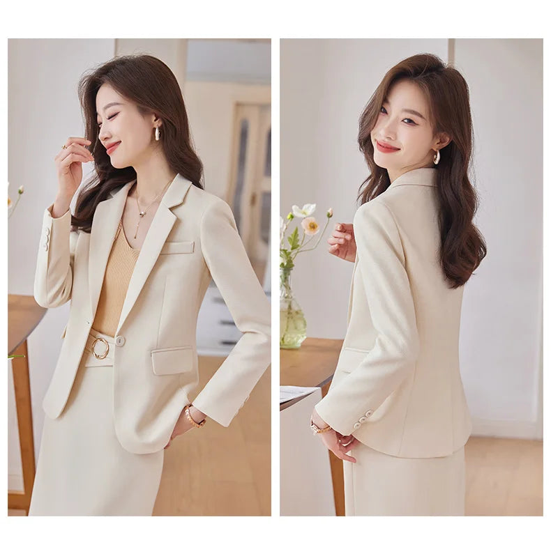 NAVIU Pink Suits Women New 2023 Autumn Fashion Temperament Professional Blazer And Skirt Office Lady Work Wear Two Piece Sets