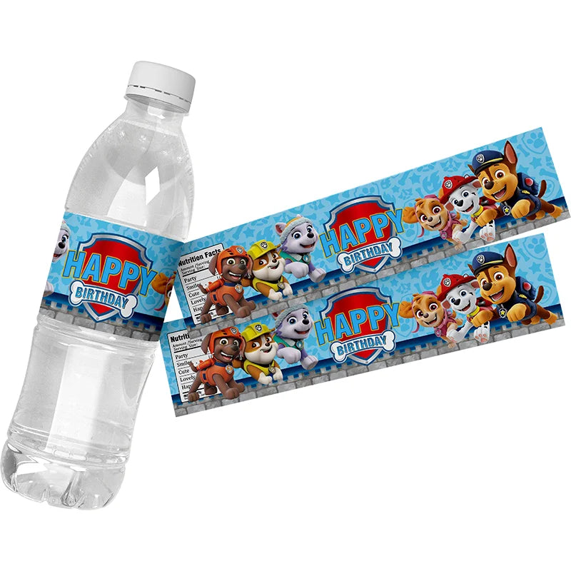24pcs Paw Patrol Theme Water Bottle Stickers Labels Baptism Baby Shower Birthday Decor Supplies Dogs Party Water Bottle Wrappers