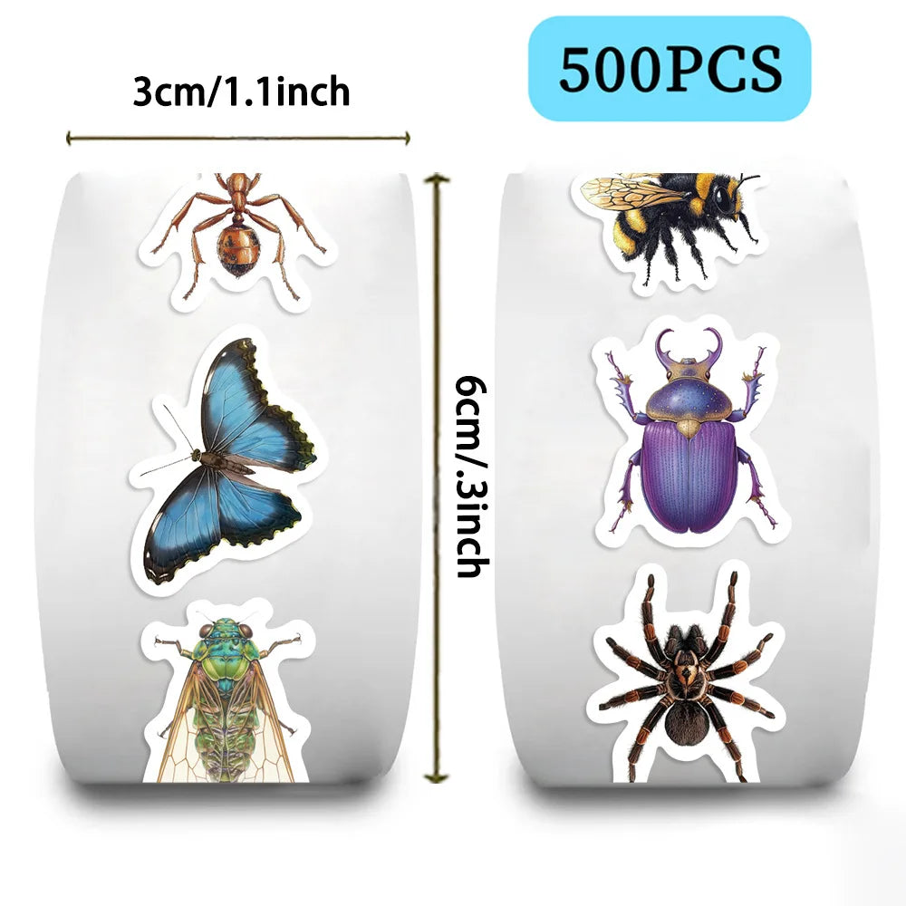 500pcs/Roll Butterfly Spider Insect Series Sticker DIY Waterproof Stickers For Phone Scrapbook Suitcase Skateboard Helmet Sticke