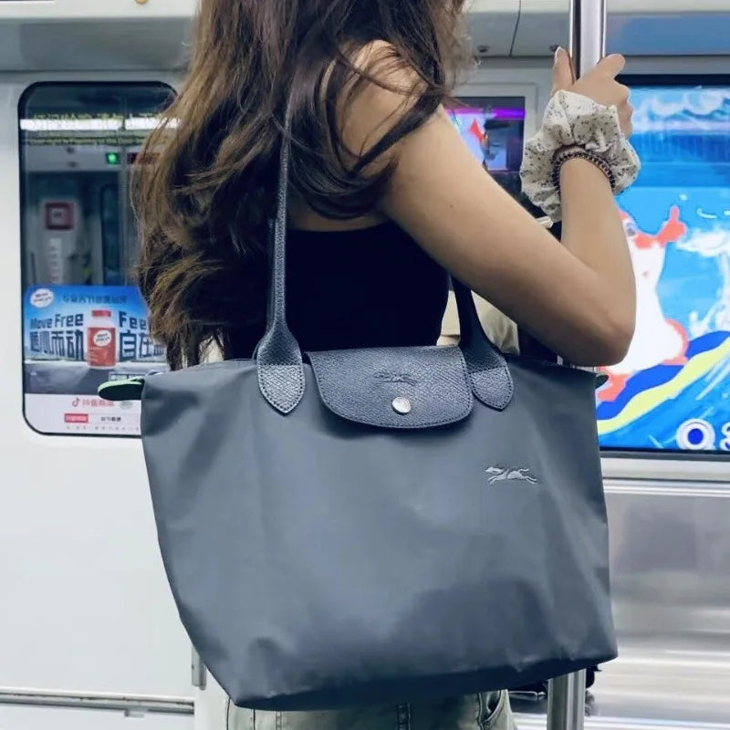 1 Women foldable hobos nylon Handbag Bags Classics Lady Tote Bag embroidered Shoulder Bags short and longchamp handles bags