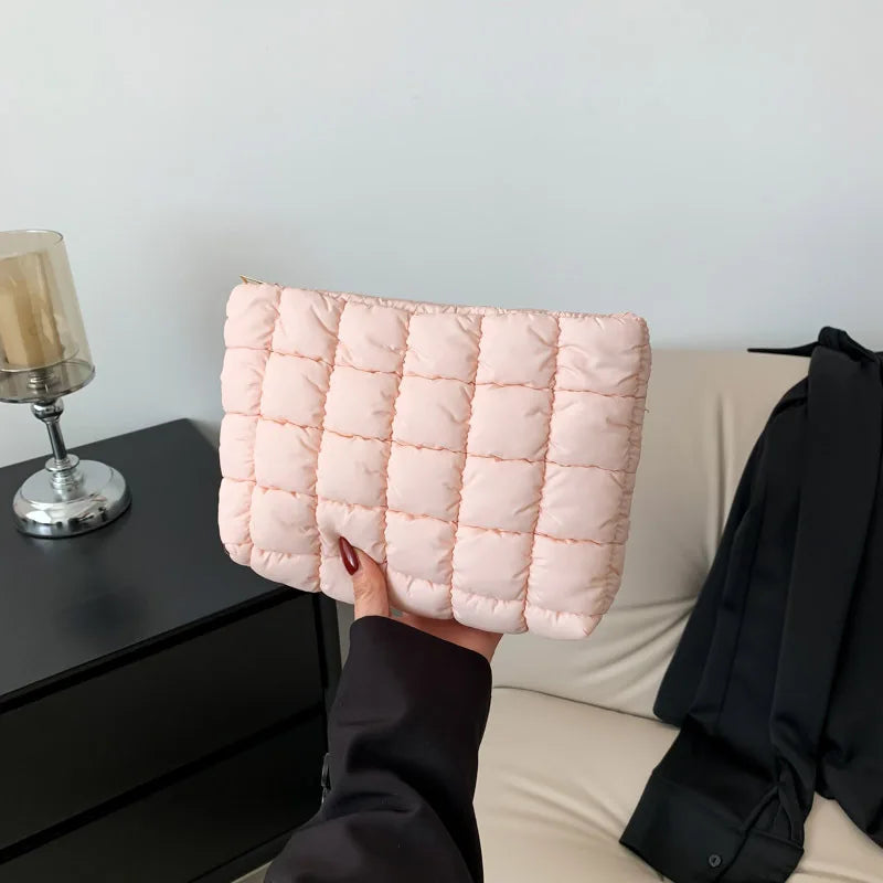 Women Cosmetic Quilted Bag Square Portable Makeup Storage Clutch Bags Simple Girl Lipstick Toiletry Organizer Small Handbag