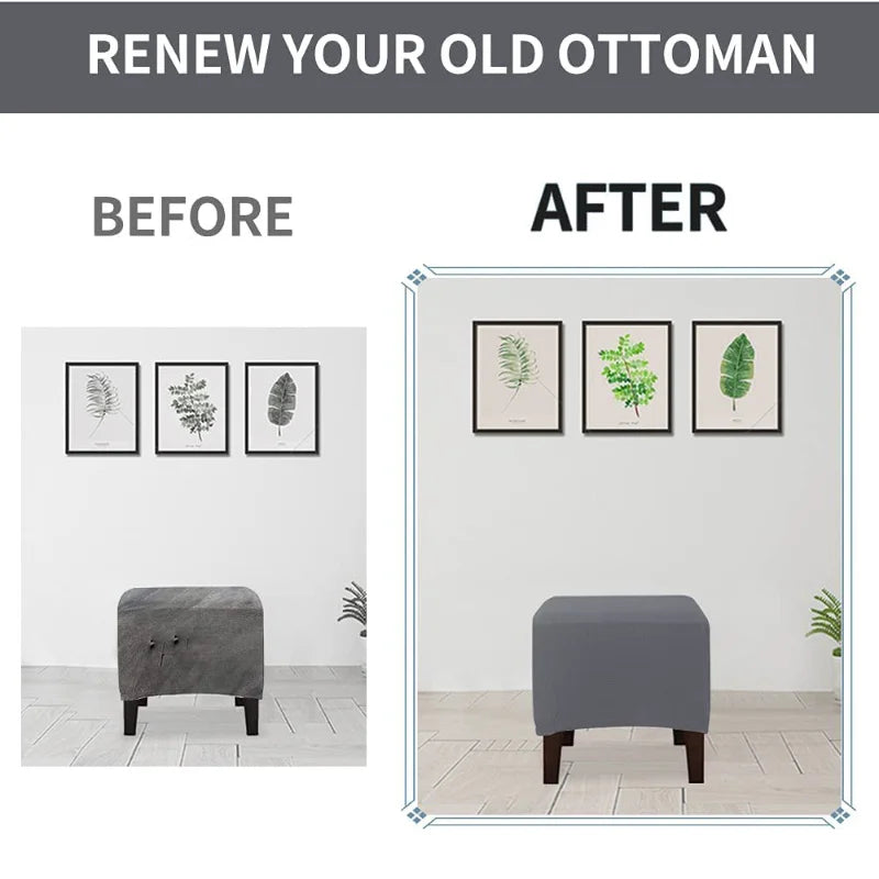 1PC Square Jacquard Ottoman Slipcover Durable Stretch Footrest Cover Folding Storage Stool Furniture Protector Pouf Cover 3sizes