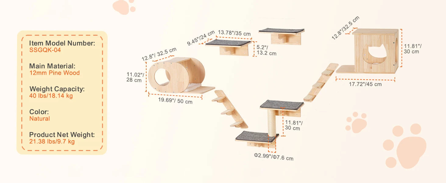 SucceBuy Wall Mounted Cat Shelves Cat Wall Shelves and Perches with Jumping Boards Hammocks & Cat Tree Cat Furniture and Shelves