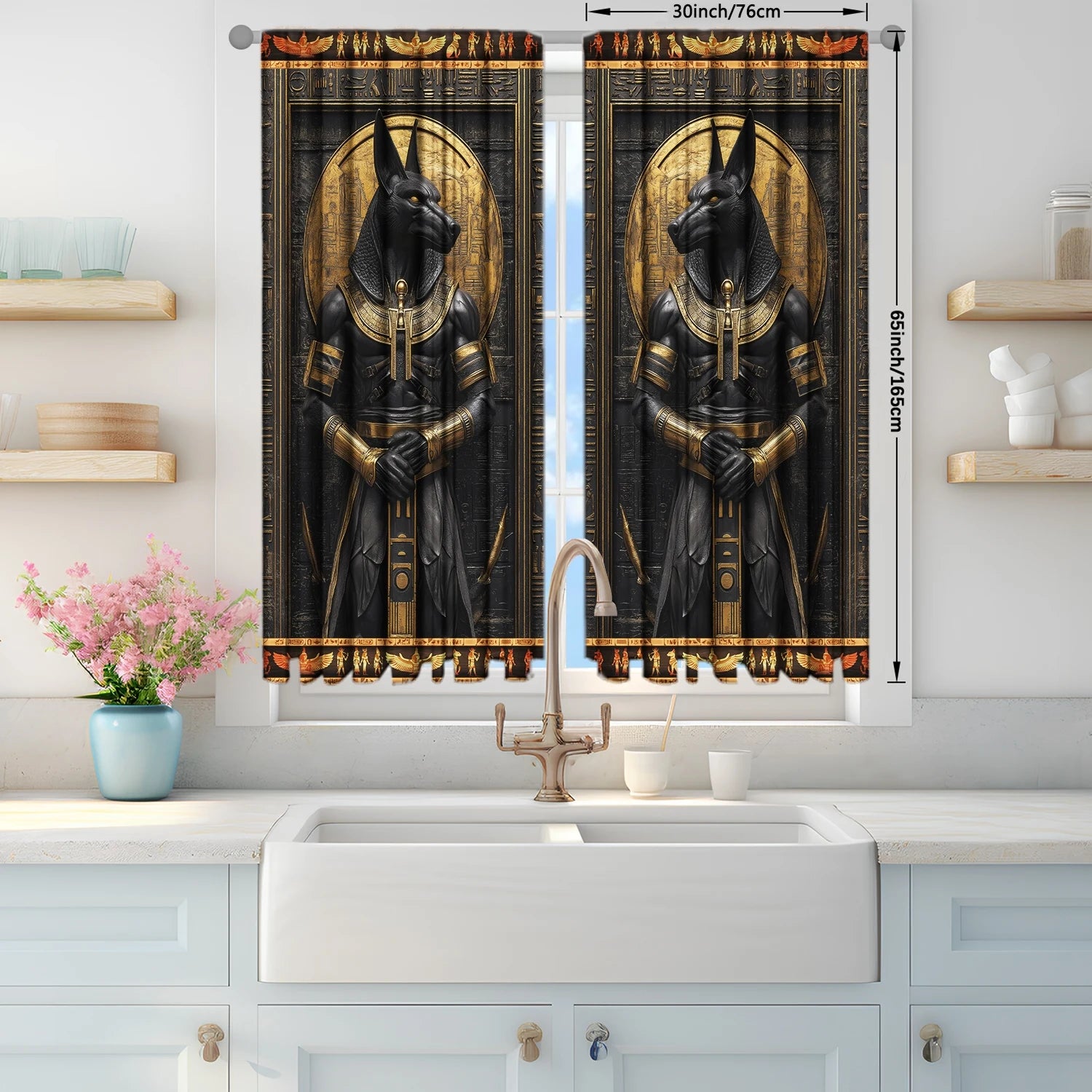 2pcs Anubis Ancient Egypt Printed Curtain - Artistic Home Decoration Curtains, All Season Decorative Curtains
