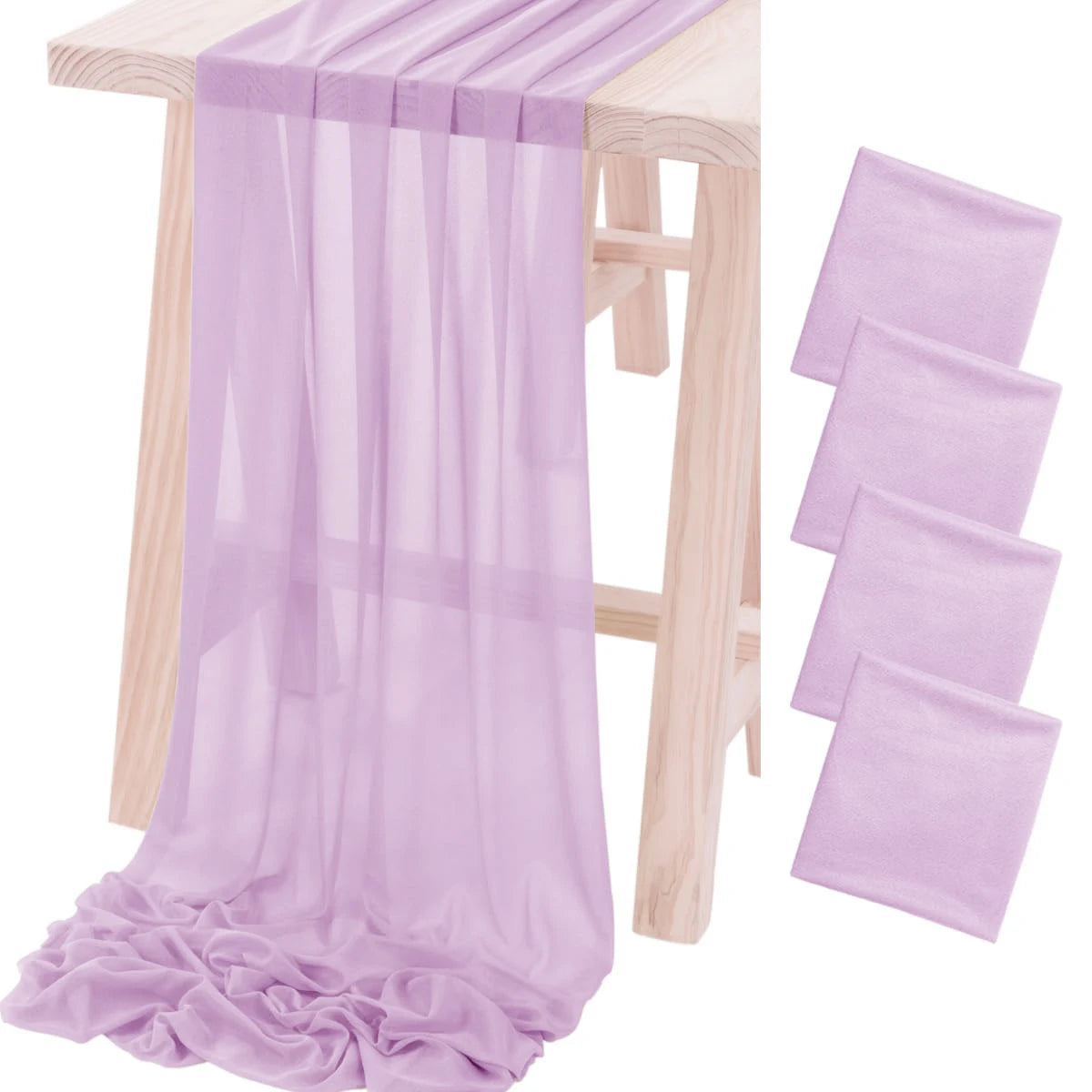 4PCS Purple Table Runner Chiffon Table Setting Semi-Sheer Dining Wedding Party Christmas Banquets Arches Cake Decor