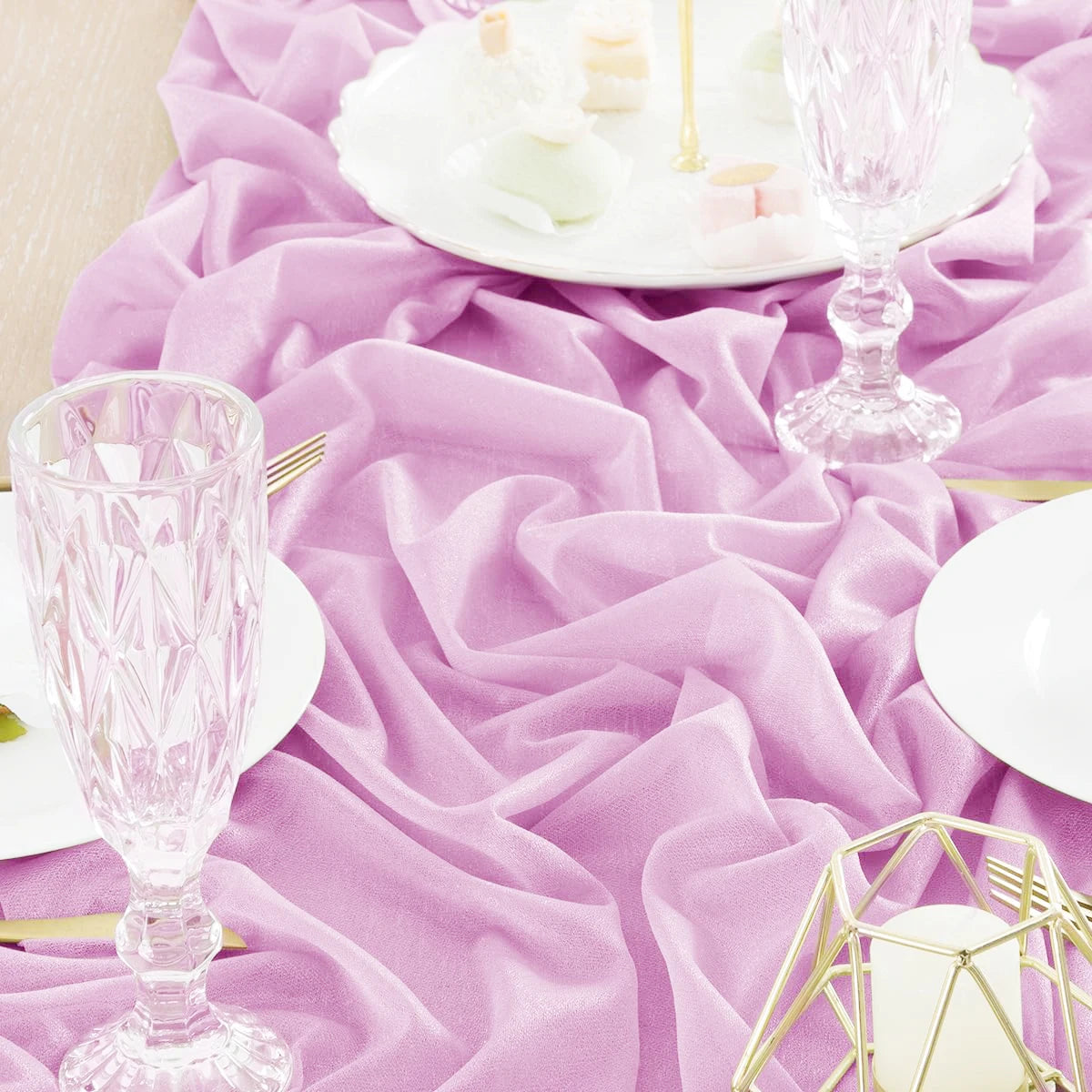 4PCS Purple Table Runner Chiffon Table Setting Semi-Sheer Dining Wedding Party Christmas Banquets Arches Cake Decor