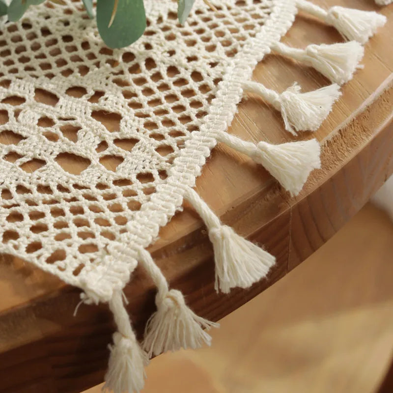 Boho Beige placemats, Vintage Farmhouse Bohemian Crochet Macrame placemats for Wedding Party Coffee Dining Table Decor