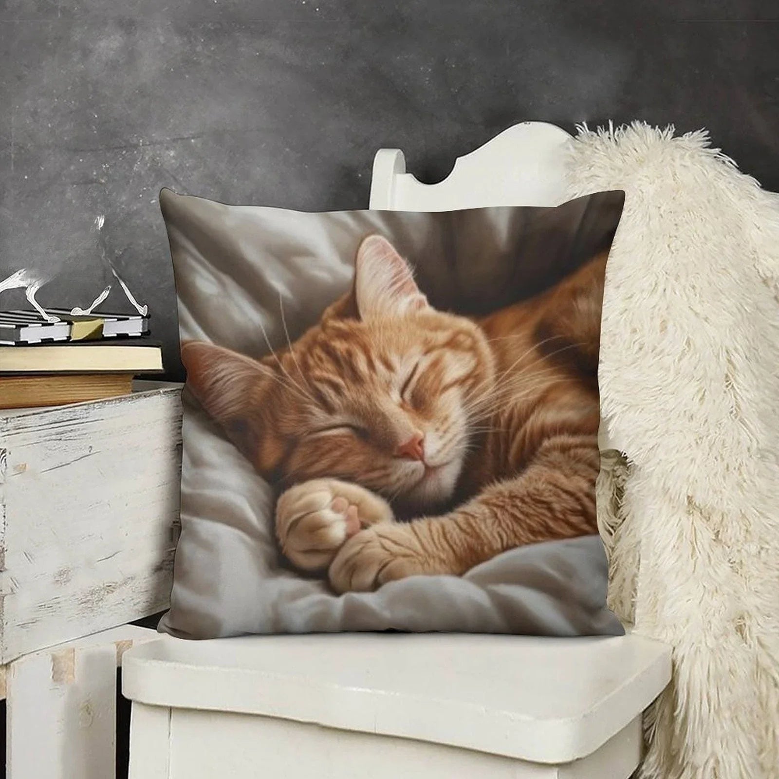 Cute Cartoon Cat Cushion Pillow Cover Simple Printed Throw Cushion Case Creative Home Sofa Decor Gift for Cat Lovers