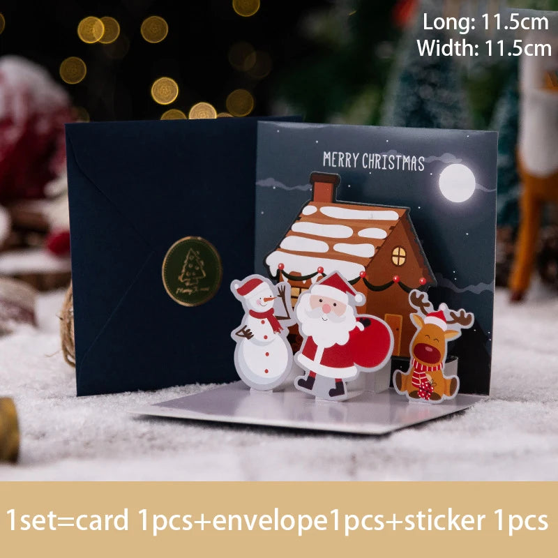 3D Pop UP Santa Cards Folding Merry Christmas Greeting Cards Xmas Gift for New Year Blessing Postcard Thank You Cards Decoration