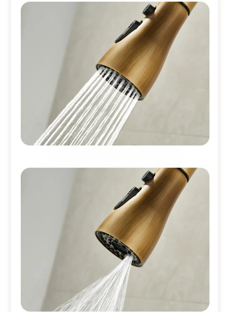 Antique Brass Kitchen Faucet Pull Out Spout Kitchen Faucets Black Single Hole Swivel Hot Cold Water Kitchen Mixers Taps