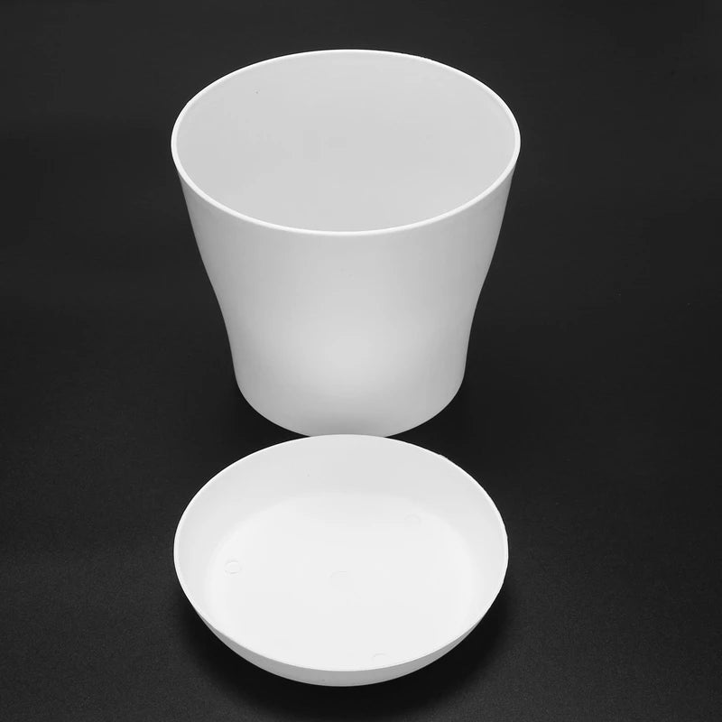 Plastic Plant Flower Pot Planter With Saucer Tray Round Gloss Home Garden Decor, White Upper Caliber -, 17cm / 6.69"