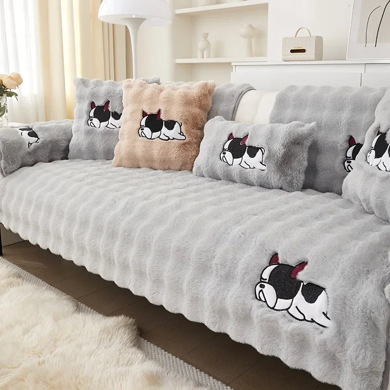 Rabbit Plush Sofa Cover Cloth Towel Winter Thickened Sofa Cushion Autumn and Winter Anti-Slip Sofa Cover Full Cover Blanket