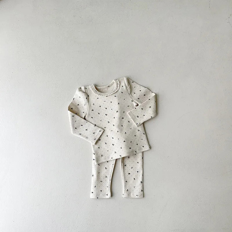 2025 Spring New Baby Long Sleeve Clothes Set Infant Floral Tops + Pants 2pcs Suit Cotton Baby Home Clothing Boys Girl Outfits