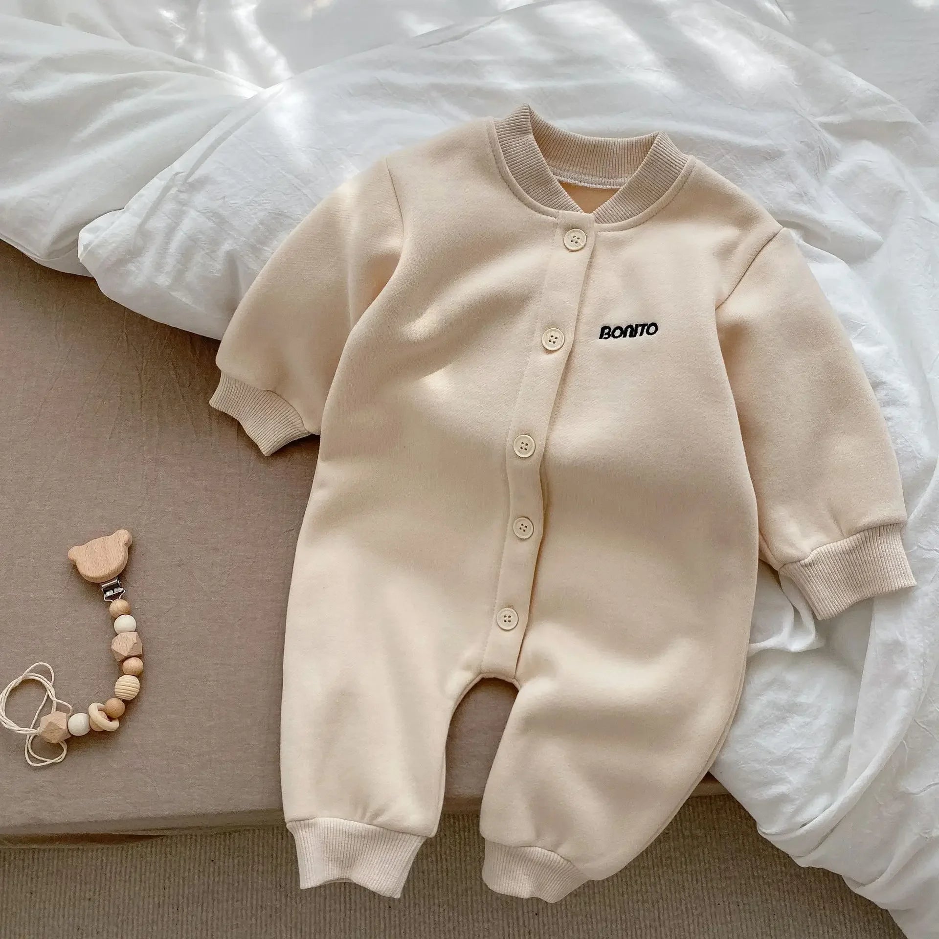 Newborn Clothes Thickened Autumn Winter Baby Solid Color Jumpsuots Newborn Boys Girls Clothes with Plush Baby Long Sleeve Romper