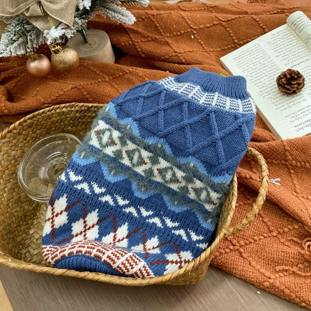 Pet Sweater for Dogs and Cats Fashion Warm Clothing in Winter Red and Green Gingerbread Cherry Deer Fresh Flowers White Sweater