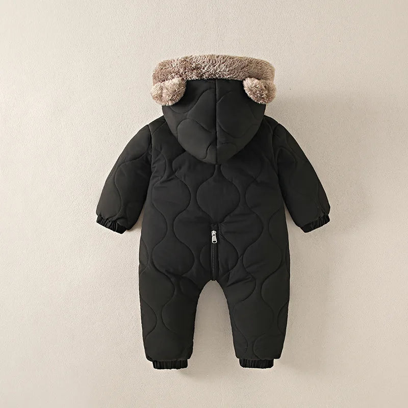 0-3Y Newborn Baby Bodysuit Children's Down Cotton Jacket Bear Ear Velvet Plush Jumpsuit Thick Rompers Baby Boys Girls Bodysuits
