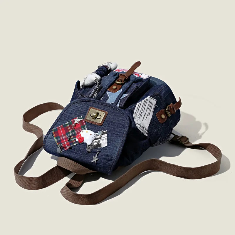 Cute Sanrios Hello Kittys Backpack Cowboy Collage Schoolbag High-Capacity New Portable Good-Looking Cartoon Cute Fashion Gift