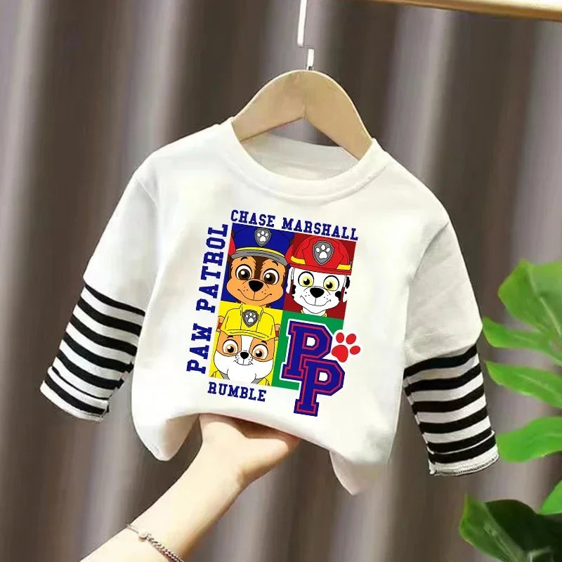 PAW Patrol T-shirt Cute Cartoon Print Long Sleeve Round Neck Kawaii Cotton Boys Girls Clothes Fashion Hip Hop Children Clothing