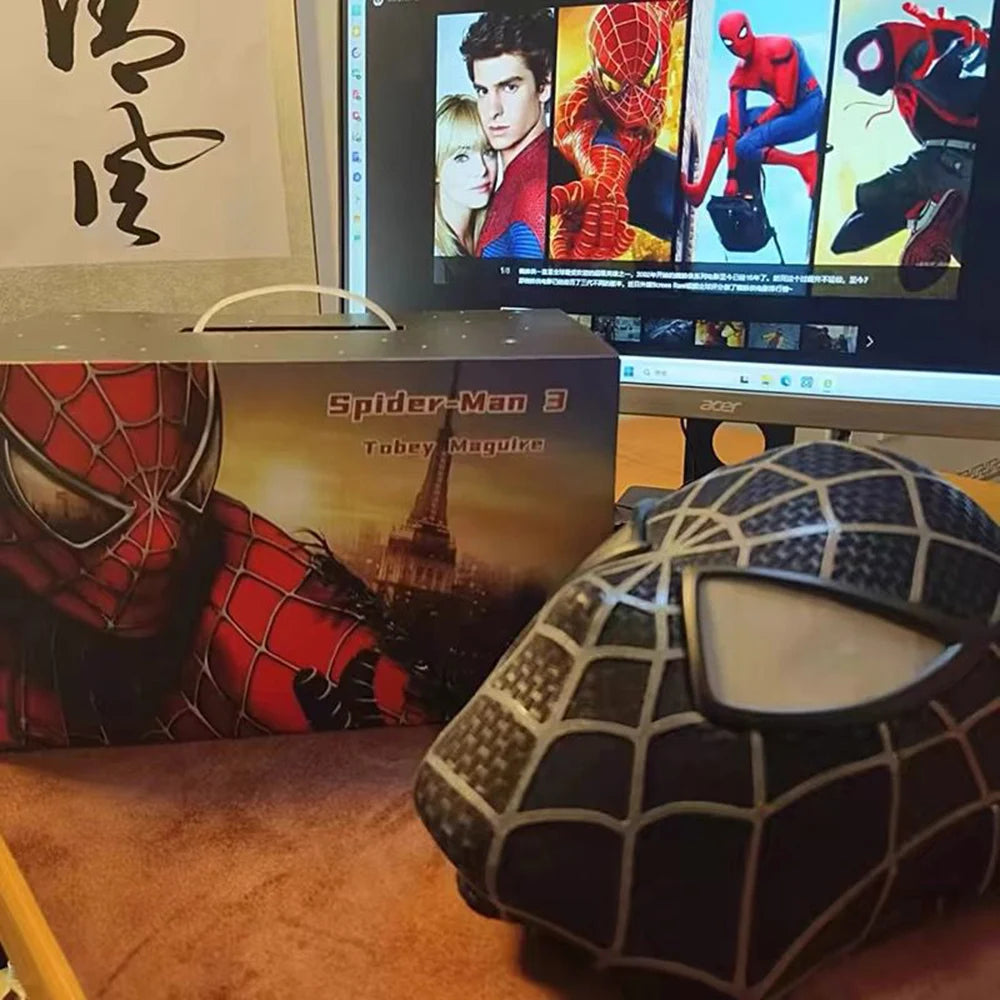 Marvel Toby Maguire Spiderman Mask With Hard Face Shell & Magnetic Eyes Super Hero Venom Screen Printed Fabric 3d Webs Cos Gift