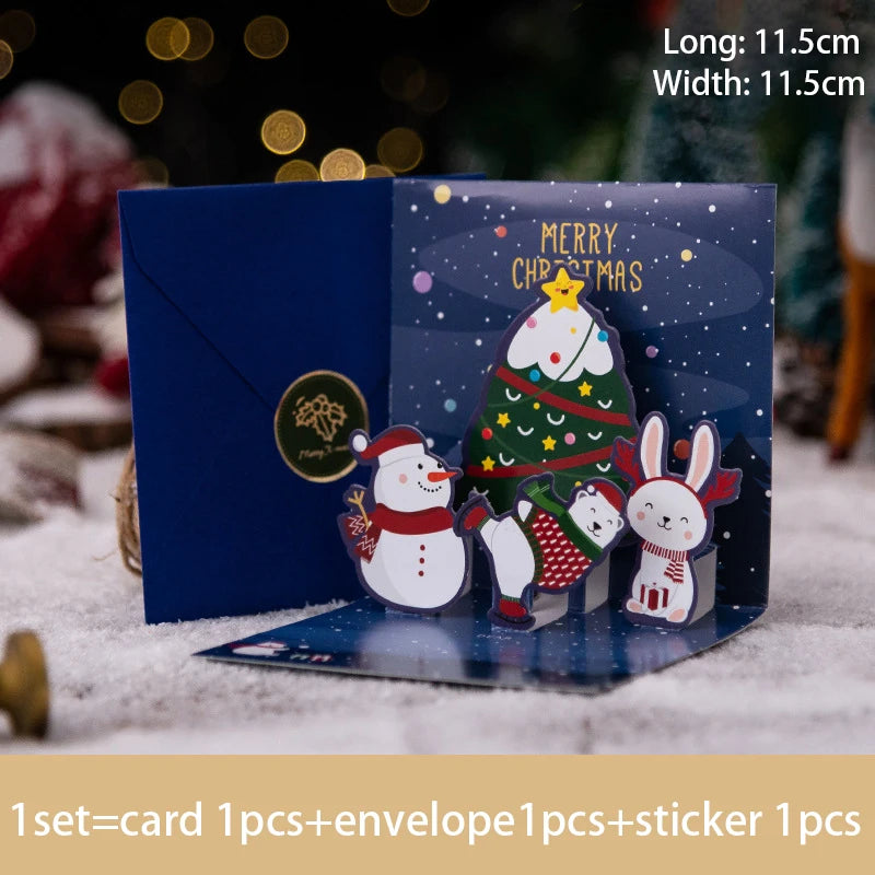 3D Pop UP Santa Cards Folding Merry Christmas Greeting Cards Xmas Gift for New Year Blessing Postcard Thank You Cards Decoration