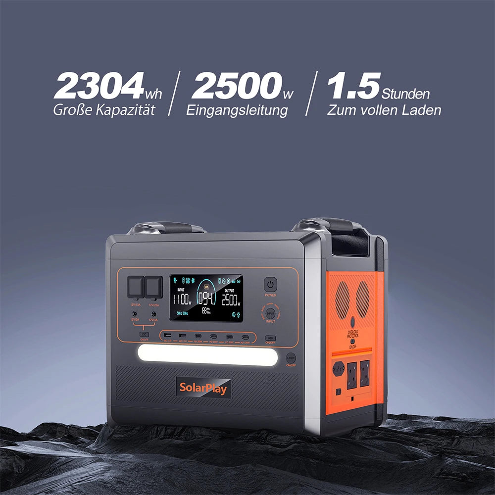 SOLARPLAY Q2501 Q2402M Portable Power Station 2160WH 2304WH LiFePO4 Battery with 2400W/2500W (4800W Peak) Solar Generator