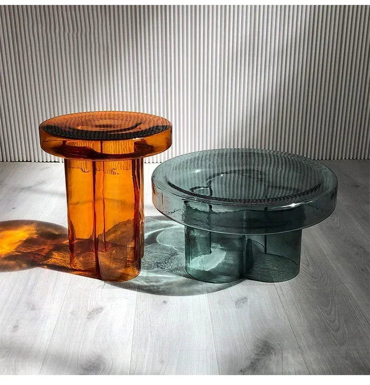 Verre Transparent café moderne rond chevet nordique pétale côté salon meubles créatifs Table ronde