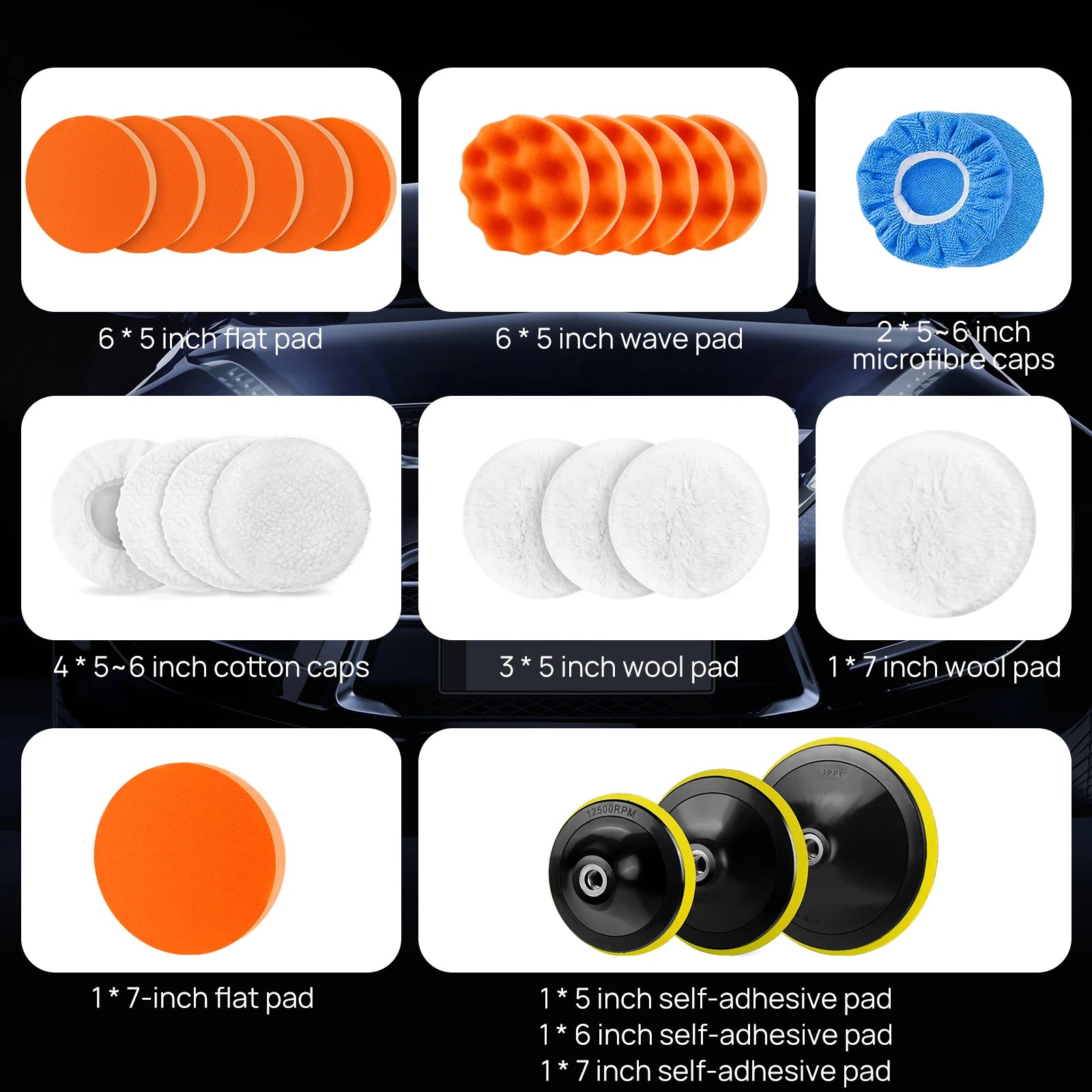 1400W Electric Car Polisher with Handle, Rotaty Buffer, 800-3500 RPM, 6 Variable Speed, 150 and 180mm Polishing Plate