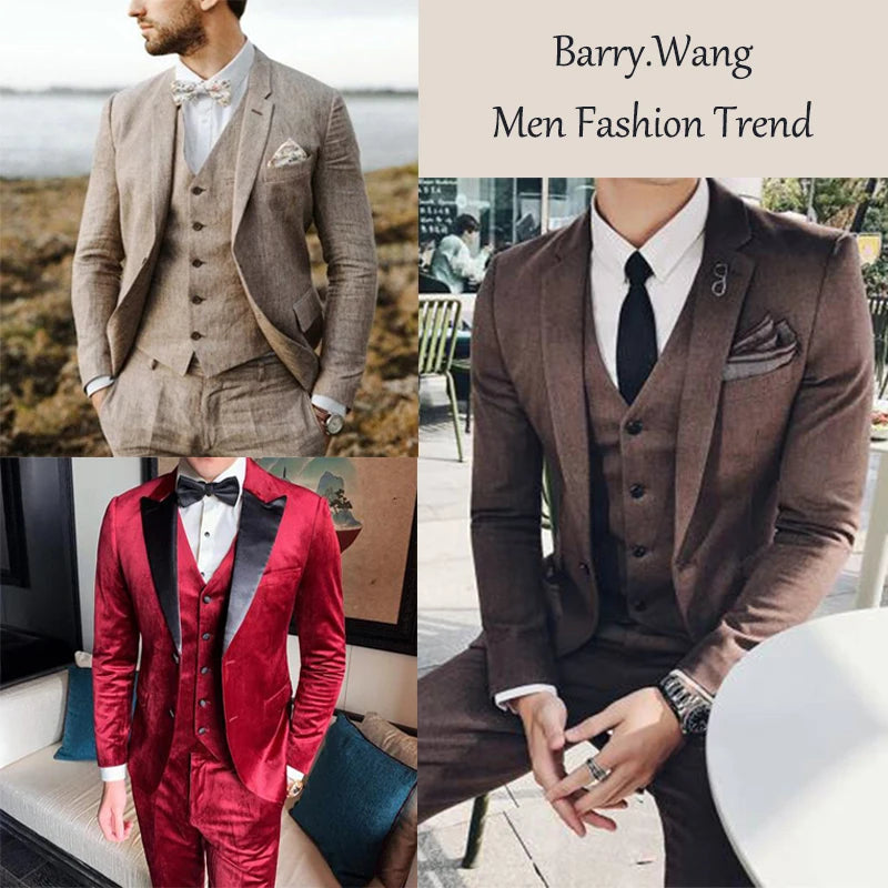 Elegant Vest for Men Silk Green Paisley Plaid Flower Slim Fit Male Suit Embroidered Waistcoat Dress Formal Jacket Barry Wang