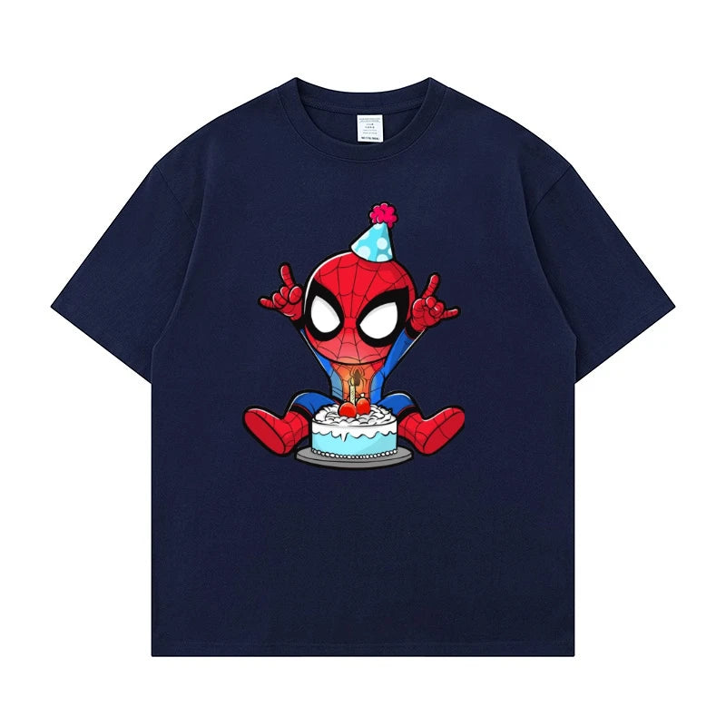 Marvel Printed Cotton TShirt Spider Man Celebrate Birthday Graphic Summer Autumn Family Matching Outfits Parent-child Unisex Tee