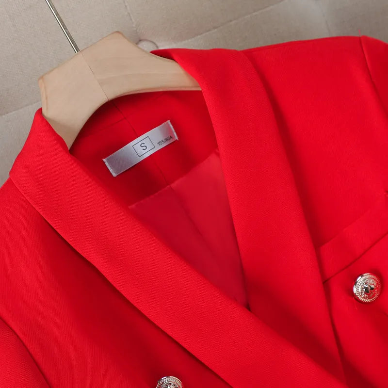 NAVIU Female Uniform Business Suits With Pants Elegant Office Blazer Set For Women Work Wear Pants Suit Claret Red Green Black