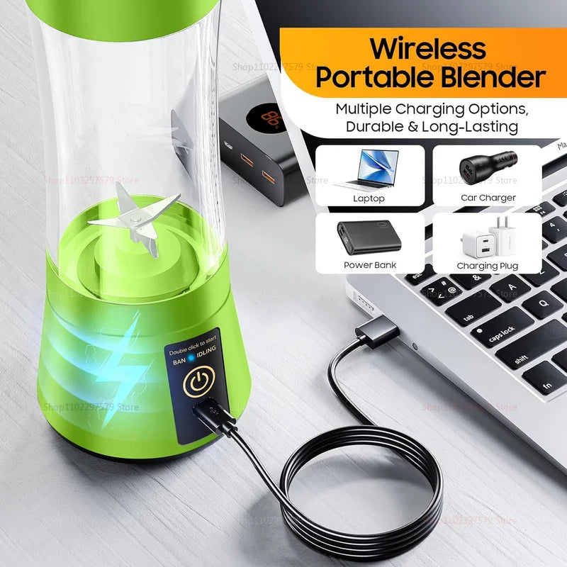 380ml Portable Electric Juicer Blender USB Rechargeable Fruit Smoothie Maker Mini Food Processor for Travel Workouts Kitchen