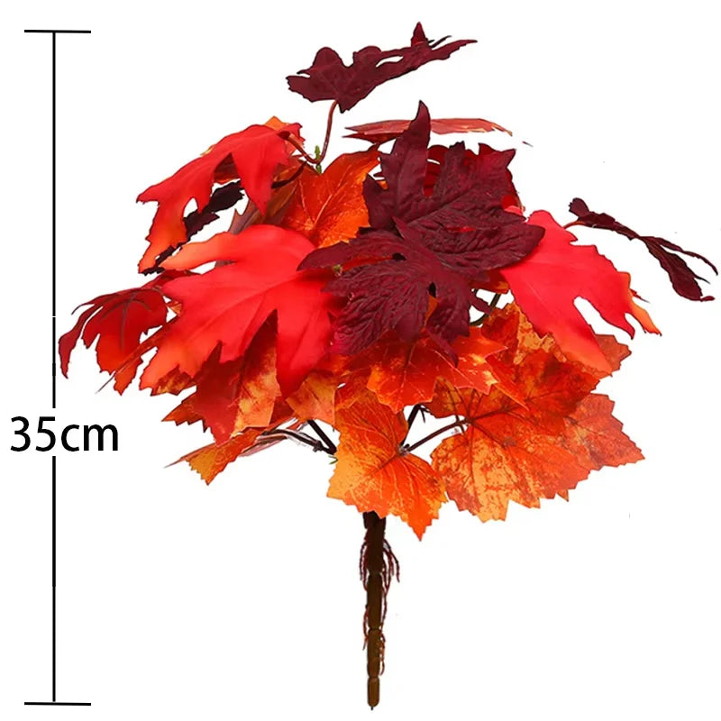 35cm Autumn Artificial Maple Leaves Bouquet Silk Plants Branch for Halloween Thanksgiving Day Fireplace Festival Home Fall Decor