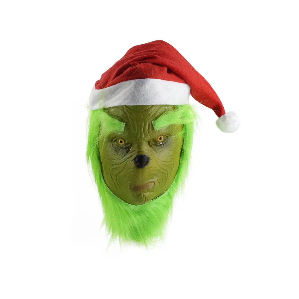 Merry Christmas Grinch Cosplay Costumes Green Thief Plush Mask Pants Gloves Red Santa Claus Hat Tops Socks Holiday Set Xmas Gift